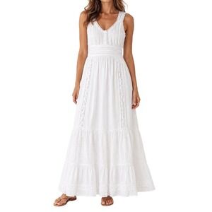 Me 2 Magic White Cotton Eyelet Crochet Maxi Dress Womens Large Boho Summer